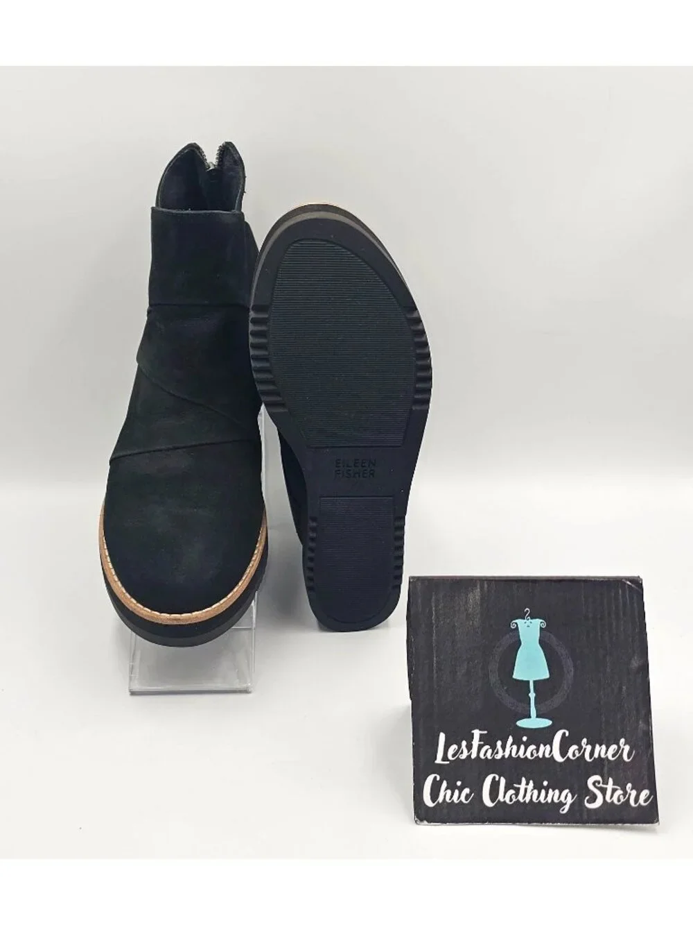 Eileen Fisher Womens Black Suede Leather Clapton Wedge Ankle Boots Size 7.5 3772